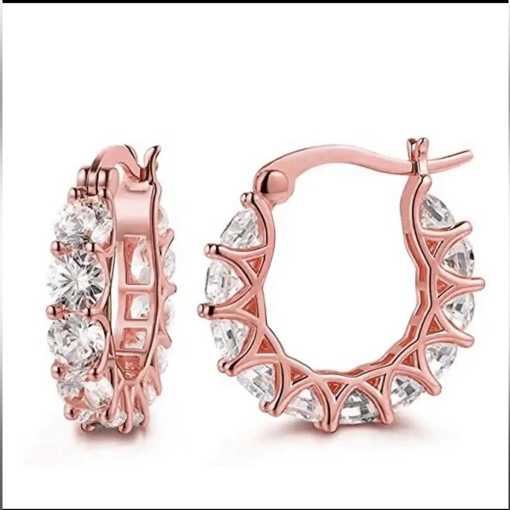 Cubic Zirconia Simulated Diamond Rose Gold Statement Hoop Earrings NEW